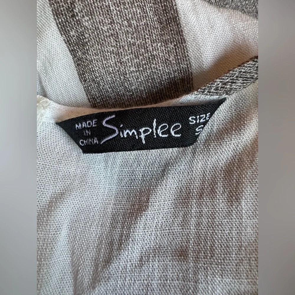 Simplee Apparel Striped Wrap Mini Dress - White, Brown & Mustard - Picture 7 of 8